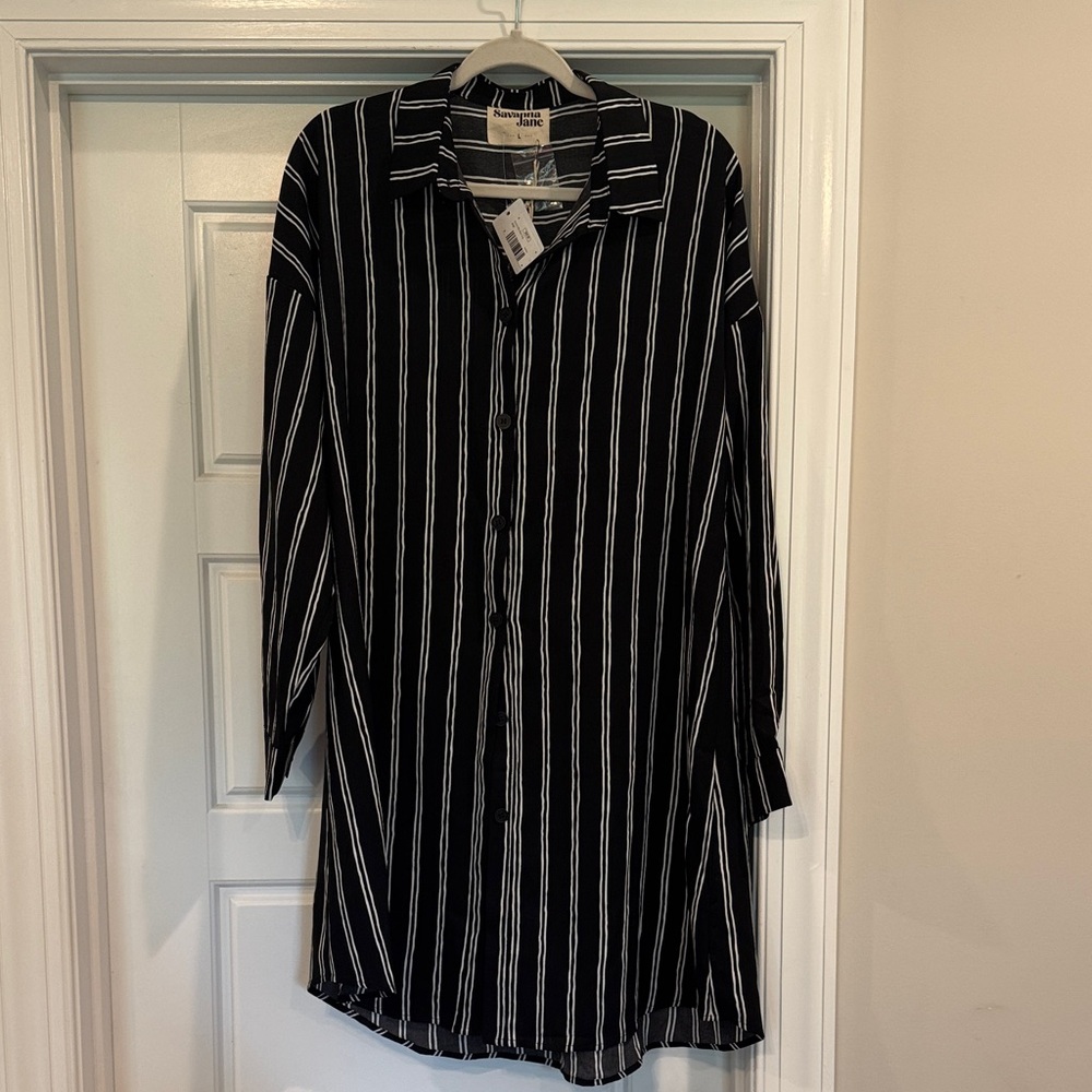 Savanna Jane Black and White Striped Button Down Shirt